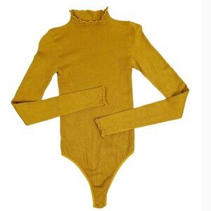 Intimately Free People Gold Make It A Mock Neck Textured Long Sleeve Bodysuit M